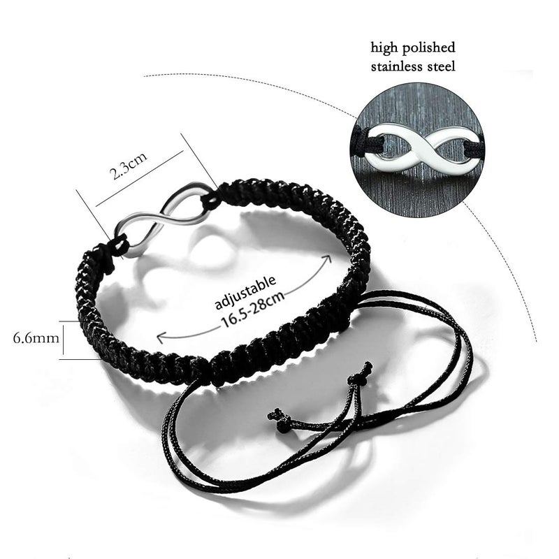 MJartoria Couples Bracelets, Personalized Matching Bracelets for Couples His and Hers, Sign Handmade Rope Braided Rhinestone, Stainless Steel BFF Bracelets for 2 (White) - Image 5